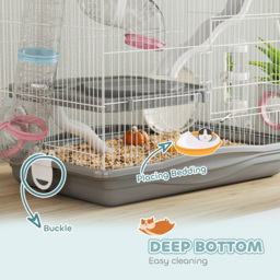 PawHut 3-Tier Hamster Cage with Exercise Wheels, Water Bottle, Food Dish, for Dwarf Hamsters, 45 x 30 x 45 cm, Grey - thumbnail 7