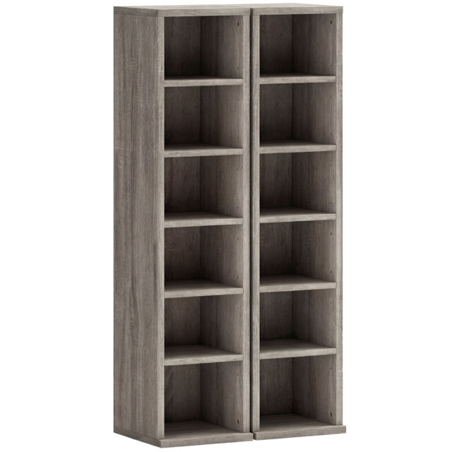 HOMCOM Set of 2 CD Media Display Shelf Unit Tower Rack with Adjustable Shelves, Distressed Grey - image 1