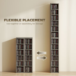 HOMCOM Set of 2 CD Media Display Shelf Unit Tower Rack with Adjustable Shelves, Distressed Grey - thumbnail 5