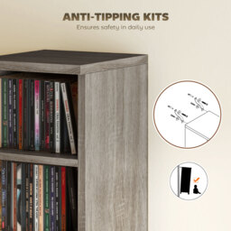HOMCOM Set of 2 CD Media Display Shelf Unit Tower Rack with Adjustable Shelves, Distressed Grey - thumbnail 7