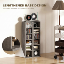 HOMCOM Set of 2 CD Media Display Shelf Unit Tower Rack with Adjustable Shelves, Distressed Grey - thumbnail 8
