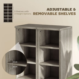 HOMCOM Set of 2 CD Media Display Shelf Unit Tower Rack with Adjustable Shelves, Distressed Grey - thumbnail 6