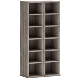 HOMCOM Set of 2 CD Media Display Shelf Unit Tower Rack with Adjustable Shelves, Distressed Grey - thumbnail 1
