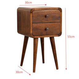 Solid Mango Wood Bedside Table with Smooth-Gliding Drawers, Nordic Legs, Hand-Finished Desk for Living Room, 30L x 30W x 55H cm, Brown - Aosom UK - thumbnail 3