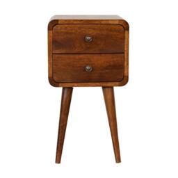 Solid Mango Wood Bedside Table with Smooth-Gliding Drawers, Nordic Legs, Hand-Finished Desk for Living Room, 30L x 30W x 55H cm, Brown - Aosom UK - thumbnail 2