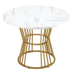 Modern Round Dining Table with MDF Marble Pattern Top, Sturdy Metal Frame, Perfect for Dining, Working, 100L x 100W x 75H cm, Gold+White - Aosom.UK - thumbnail 2