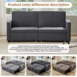 Modern Convertible Fabric Sofa Chair with Cup Holders, Side Pockets, King Size Independent Pull Out Sofa Bed, 207L x 87W x 96H cm, Gray - Aosom UK - thumbnail 4