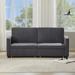 Modern Convertible Fabric Sofa Chair with Cup Holders, Side Pockets, King Size Independent Pull Out Sofa Bed, 207L x 87W x 96H cm, Gray - Aosom UK - thumbnail 1