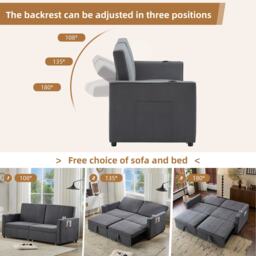 Modern Convertible Fabric Sofa Chair with Cup Holders, Side Pockets, King Size Independent Pull Out Sofa Bed, 207L x 87W x 96H cm, Gray - Aosom UK - thumbnail 6