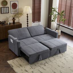 Modern Convertible Fabric Sofa Chair with Cup Holders, Side Pockets, King Size Independent Pull Out Sofa Bed, 207L x 87W x 96H cm, Gray - Aosom UK - thumbnail 8