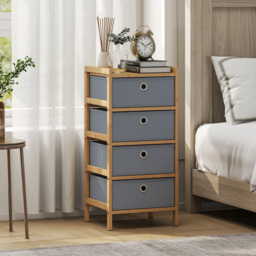 HOMCOM Chest of Drawers, 4 Fabric Drawers Narrow Dresser with Bamboo Frame, Light Grey - thumbnail 2