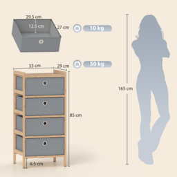 HOMCOM Chest of Drawers, 4 Fabric Drawers Narrow Dresser with Bamboo Frame, Light Grey - thumbnail 3