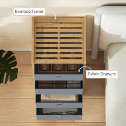 HOMCOM Chest of Drawers, 4 Fabric Drawers Narrow Dresser with Bamboo Frame, Light Grey - thumbnail 7