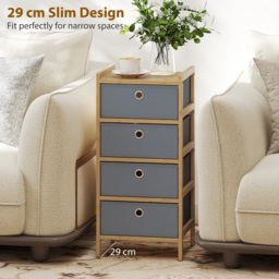 HOMCOM Chest of Drawers, 4 Fabric Drawers Narrow Dresser with Bamboo Frame, Light Grey - thumbnail 6