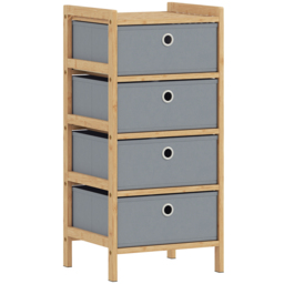 HOMCOM Chest of Drawers, 4 Fabric Drawers Narrow Dresser with Bamboo Frame, Light Grey - thumbnail 1