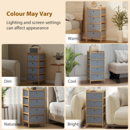 HOMCOM Chest of Drawers, 4 Fabric Drawers Narrow Dresser with Bamboo Frame, Light Grey - thumbnail 9