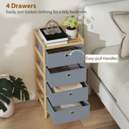HOMCOM Chest of Drawers, 4 Fabric Drawers Narrow Dresser with Bamboo Frame, Light Grey - thumbnail 4