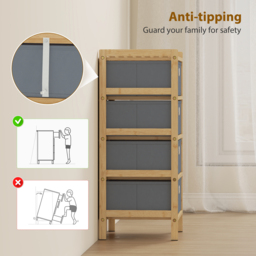 HOMCOM Chest of Drawers, 4 Fabric Drawers Narrow Dresser with Bamboo Frame, Light Grey - thumbnail 8