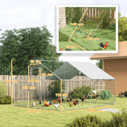 PawHut Walk in Chicken Run w/ Cover, Feeding Door, Hanging Feeder, Perch, for 12-18 Poultry - thumbnail 3