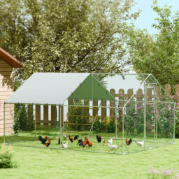 PawHut Walk in Chicken Run w/ Cover, Feeding Door, Hanging Feeder, Perch, for 12-18 Poultry - thumbnail 2