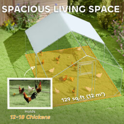 PawHut Walk in Chicken Run w/ Cover, Feeding Door, Hanging Feeder, Perch, for 12-18 Poultry - thumbnail 4