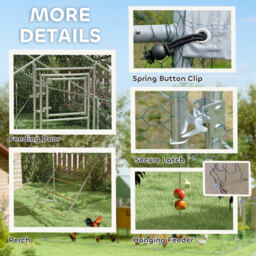 PawHut Walk in Chicken Run w/ Cover, Feeding Door, Hanging Feeder, Perch, for 12-18 Poultry - thumbnail 7