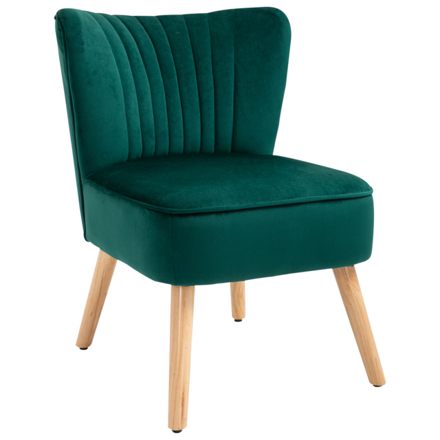 Modern Accent Chair, Fabric Living Room HOMCOM Chair with Rubber Wood Legs and Thick Padding, Green - Aosom UK - image 1