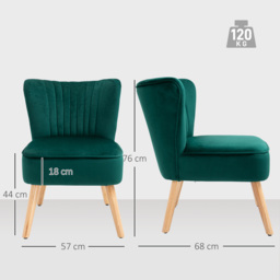Modern Accent Chair, Fabric Living Room HOMCOM Chair with Rubber Wood Legs and Thick Padding, Green - Aosom UK - thumbnail 3