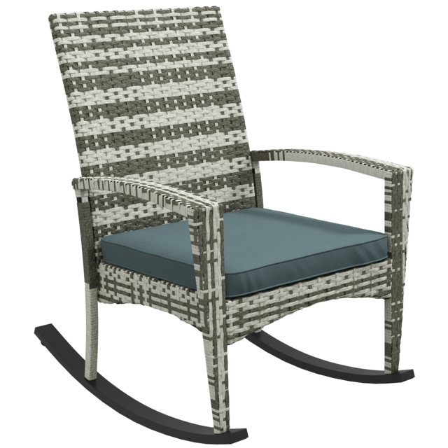 Outsunny Rattan Rocking Chair for Relaxing Indoor & Outdoor, Removable Flame Retardant Cover, Light Grey- Aosom UK - image 1