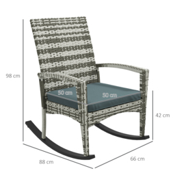 Outsunny Rattan Rocking Chair for Relaxing Indoor & Outdoor, Removable Flame Retardant Cover, Light Grey- Aosom UK - thumbnail 3