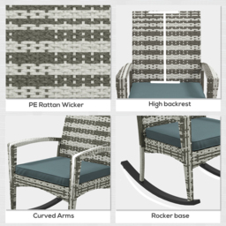 Outsunny Rattan Rocking Chair for Relaxing Indoor & Outdoor, Removable Flame Retardant Cover, Light Grey- Aosom UK - thumbnail 6