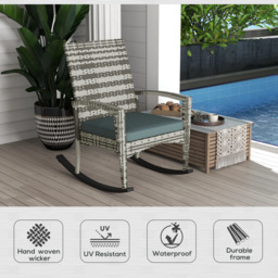 Outsunny Rattan Rocking Chair for Relaxing Indoor & Outdoor, Removable Flame Retardant Cover, Light Grey- Aosom UK - thumbnail 4