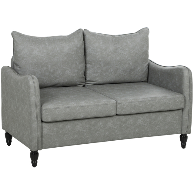 HOMCOM Faux Leather Marble-Effect Two-Seater Sofa - Grey - image 1