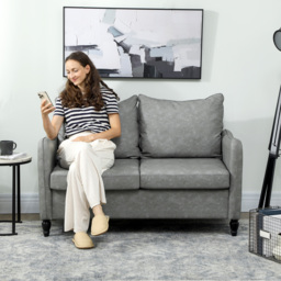 HOMCOM Faux Leather Marble-Effect Two-Seater Sofa - Grey - thumbnail 8
