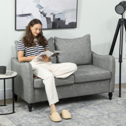 HOMCOM Faux Leather Marble-Effect Two-Seater Sofa - Grey - thumbnail 2