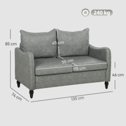 HOMCOM Faux Leather Marble-Effect Two-Seater Sofa - Grey - thumbnail 3