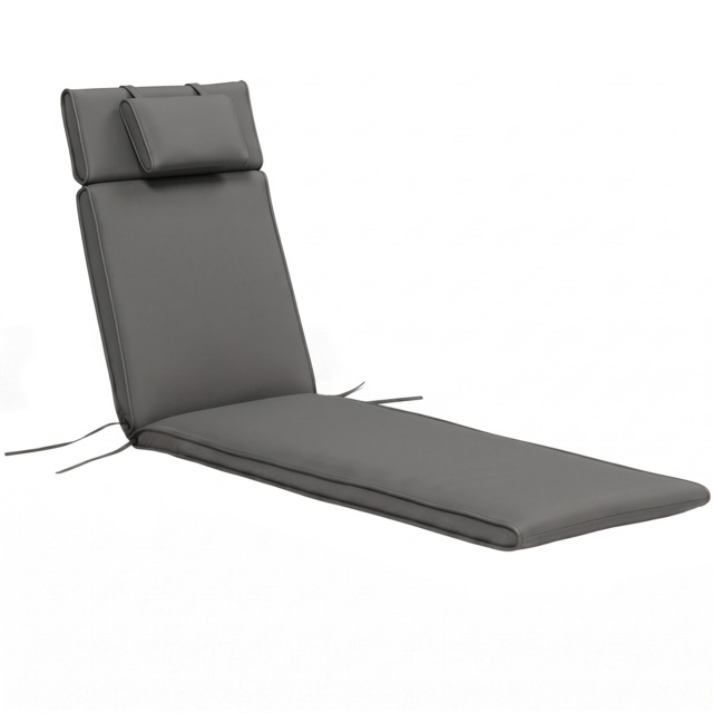 Outsunny Garden Sun Lounger Cushion Replacement Thick Sunbed Reclining Chair Relaxer Pad with Pillow - Grey - image 1