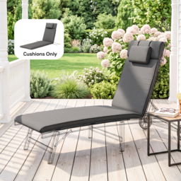 Outsunny Garden Sun Lounger Cushion Replacement Thick Sunbed Reclining Chair Relaxer Pad with Pillow - Grey - thumbnail 2