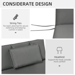 Outsunny Garden Sun Lounger Cushion Replacement Thick Sunbed Reclining Chair Relaxer Pad with Pillow - Grey - thumbnail 5