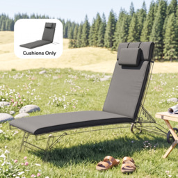 Outsunny Garden Sun Lounger Cushion Replacement Thick Sunbed Reclining Chair Relaxer Pad with Pillow - Grey - thumbnail 8