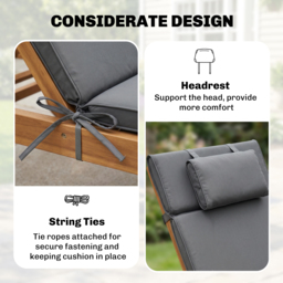 Outsunny Garden Sun Lounger Cushion Replacement Thick Sunbed Reclining Chair Relaxer Pad with Pillow - Grey - thumbnail 5
