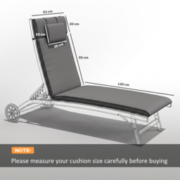 Outsunny Garden Sun Lounger Cushion Replacement Thick Sunbed Reclining Chair Relaxer Pad with Pillow - Grey - thumbnail 3
