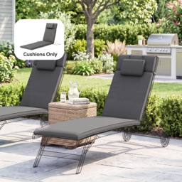 Outsunny Garden Sun Lounger Cushion Replacement Thick Sunbed Reclining Chair Relaxer Pad with Pillow - Grey - thumbnail 9
