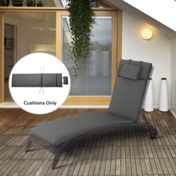 Outsunny Garden Sun Lounger Cushion Replacement Thick Sunbed Reclining Chair Relaxer Pad with Pillow - Grey - thumbnail 2