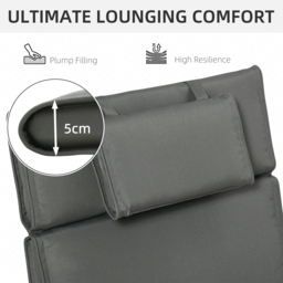 Outsunny Garden Sun Lounger Cushion Replacement Thick Sunbed Reclining Chair Relaxer Pad with Pillow - Grey - thumbnail 4