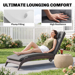 Outsunny Garden Sun Lounger Cushion Replacement Thick Sunbed Reclining Chair Relaxer Pad with Pillow - Grey - thumbnail 4