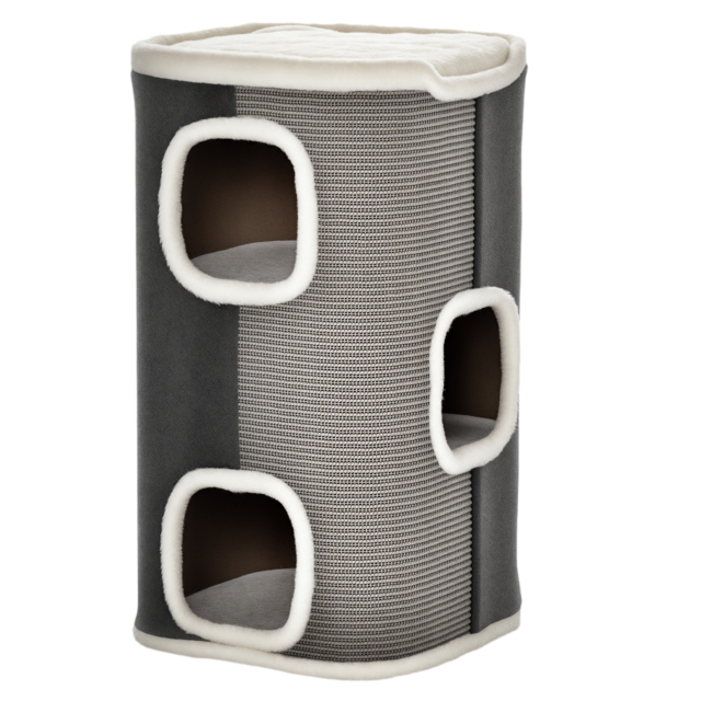 PawHut Cat Barrel Kitten Tree Tower Sisal Scratching Pet Furniture Climbing Frame Cozy Platform Soft Plush & Lamb Fleece Grey - image 1