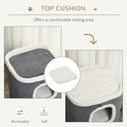 PawHut Cat Barrel Kitten Tree Tower Sisal Scratching Pet Furniture Climbing Frame Cozy Platform Soft Plush & Lamb Fleece Grey - thumbnail 7