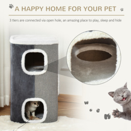 PawHut Cat Barrel Kitten Tree Tower Sisal Scratching Pet Furniture Climbing Frame Cozy Platform Soft Plush & Lamb Fleece Grey - thumbnail 4