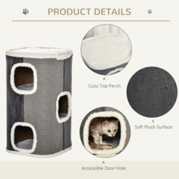 PawHut Cat Barrel Kitten Tree Tower Sisal Scratching Pet Furniture Climbing Frame Cozy Platform Soft Plush & Lamb Fleece Grey - thumbnail 6